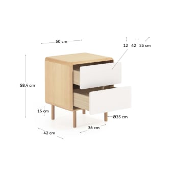 Mesa de cabeceira Anielle de madeira maciça e chapa de freixo 50 x 58,4 cm - tamanhos