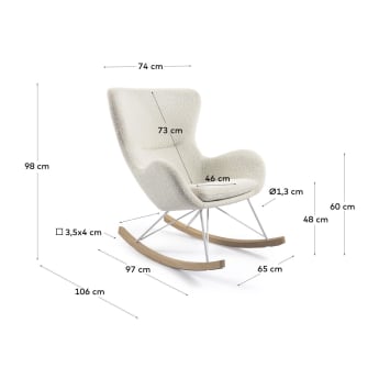 Fotel bujany Vania tapicerowany białym boucle - rozmiary