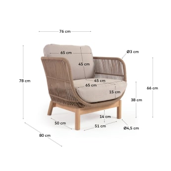 Fotel Catalina z beżowej liny i litego drewna akacjowego FSC 100% - rozmiary