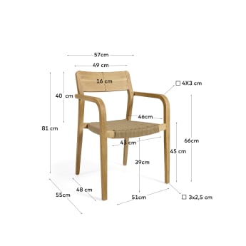 Sedia Better in legno massello di acacia e corda beige - dimensioni
