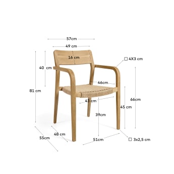 Chaise Better en bois d'acacia massif et corde en papie naturel - dimensions