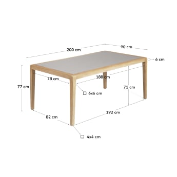 Table Better en polyciment et bois d'acacia massif 200 x 90 cm - dimensions