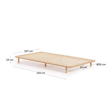 Cama Anielle de madera maciza de fresno para colchón de 90 x 200 cm - tamaños