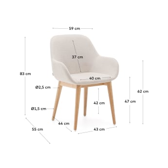 Καρέκλα Konna, μπεζ και πόδια σε μασίφ ξύλο οξιάς σε φυσικό φινίρισμα - μεγέθη