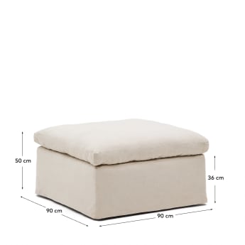 Poggiapiedi sfoderabile Zenira con cuscino in cotone e lino beige 90 x 90 cm - dimensioni