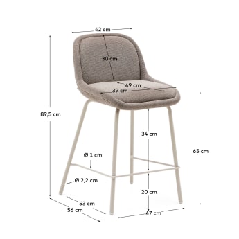 Aimin stool in light brown chenille fabric with steel legs in a beige paint finish 65 cm - sizes