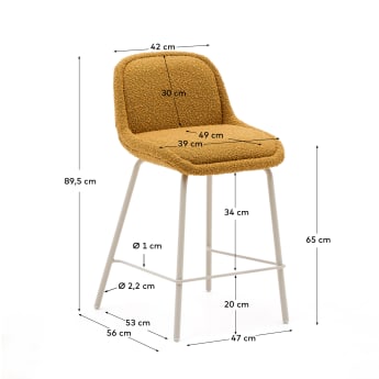 Aimin stool in mustard bouclé fabric with steel legs in a beige paint finish 65 cm FSC Mix Credit - sizes