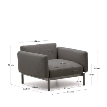 Sorells modular outdoor armchair in aluminium with a grey finish - sizes