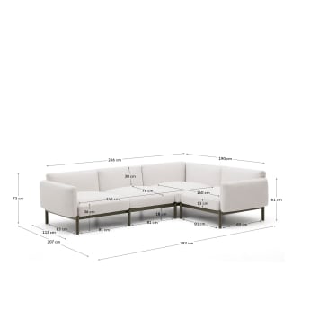 Canapé modulable d’angle 5 places d’extérieur Sorells beige et aluminium vert 266 x 190 cm - dimensions