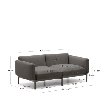 Sofá modular 2 plazas de exterior Sorells con tapizado gris y aluminio gris 171 cm - tamaños