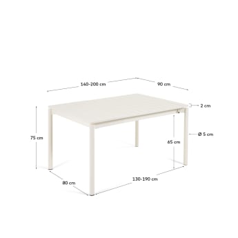 Table extensible d'extérieur Zaltana en aluminium  finition écrue 140 (200) x 100 cm - dimensions