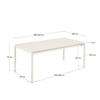 Table extensible d'extérieur Zaltana en aluminium finition gris clair 180 (240) x 100 cm - dimensions