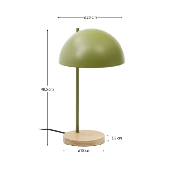 Lampe de table Catlar en bois de frêne et métal avec finition verte - dimensions