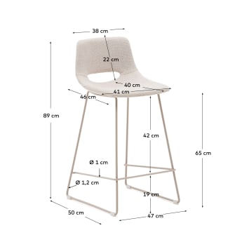 Zahara beige stool with steel in a beige finish, height 65 cm - sizes
