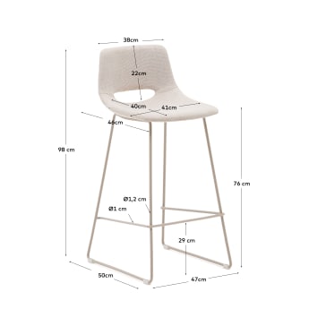 Zahara beige stool with steel in a beige finish, height 75 cm - sizes