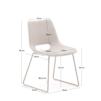Krzesło Zahara beżowy i stalowe nogi z beżowym wykończeniem - rozmiary