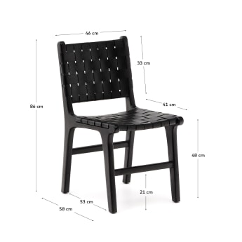 Calixta Stuhl aus Leder und massivem Mahagoni mit schwarzem Finish - Größen