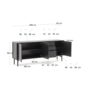Lenon sideboard 3 doors and 3 drawers solid wood and black oak veneer 200x86cm FSC Mix Cre - sizes