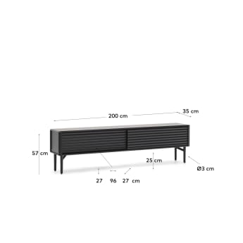 Meuble TV Lenon 2 portes en bois et placage de chêne noir 200x55 cm FSC Mix Credit - dimensions