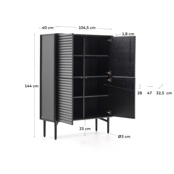 Highboard Lenon 4 Türen Massivholz und Eichenfurnier schwarz 104,5x144 cm FSC Mix Kredit - Größen