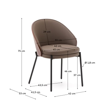 Krzesło Eamy z brązowej skóry syntetycznej, forniru jesionowego z wykończeniem z orzecha w - rozmiary
