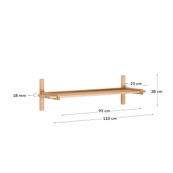 Sitra modular shelf, 1 solid oak wood shelf in a natural finish, 110 cm, FSC Mix Credit - sizes