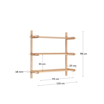Scaffalatura modulare Sitra 3 mensole legno massiccio di rovere naturale 110cm FSC Mix Credit - dimensioni