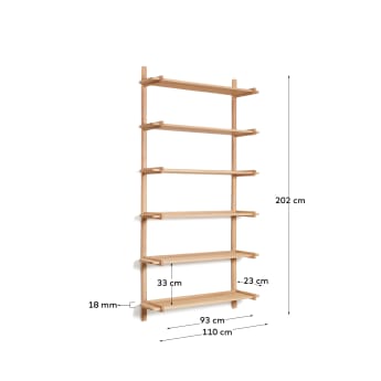 Sitra modular shelf, 6 solid oak wood shelves in a natural finish, 110 cm, FSC Mix Credit - sizes