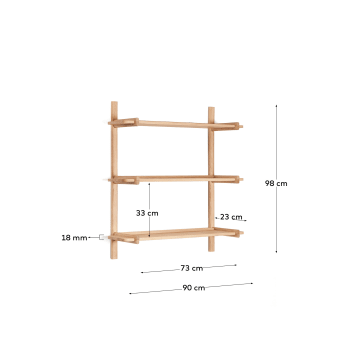 Αρθρωτή ραφιέρα Sitra 3 ράφι, μασίφ ξύλο δρυός, φυσικό φινίρισμα 90εκ FSC Mix Credit - μεγέθη