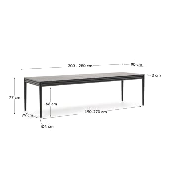 Lenon extending table in black oak veneer and solid oak 200(280)x90cm FSC Mix Credit - sizes