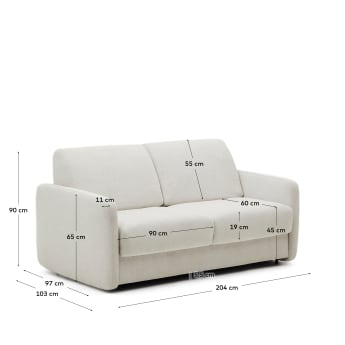 Nuala pearl-coloured 3-seater sofa bed, 204 cm - sizes