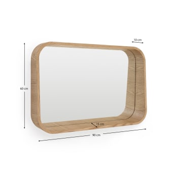 Salaya ash laminated plywood framed mirror in a natural finish, 90 x 60 cm - sizes