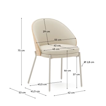 Krzesło Eamy z beżowej skóry syntetycznej, forniru jesionowego z naturalnym wykończeniem i - rozmiary