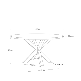 Argo ronde tafel van massief acaciahout en stalen poten met houteffect Ø 120 cm - maten