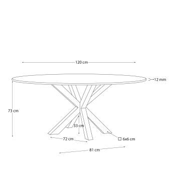 Tavolo rotondo Argo di vetro nero opaco e gambe in acciaio effetto legno Ø 150 cm - dimensioni
