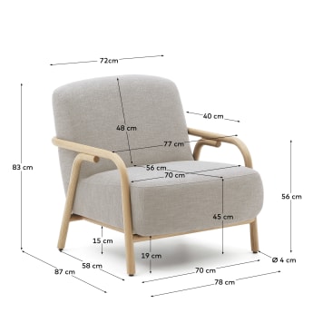 Sylo beige armchair made from solid ash wood, 100% FSC - sizes