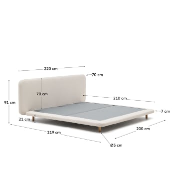 Cadre de lit déhoussable Odum en tissu micro bouclette beige et pieds en bois de hêtre 180 x 200 cm - dimensions