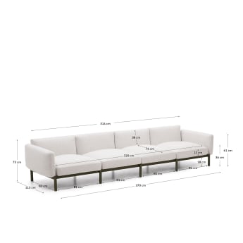 Canapé modulable 4 places d’extérieur Sorells beige et aluminium vert 370 cm - dimensions