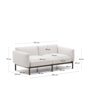 Canapé modulable 2 places d’extérieur Sorells beige et aluminium vert 201 cm - dimensions