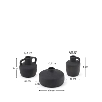 Zestaw 3 wazonów Sofra z terakoty o czarnym wykończeniu 6 cm / 7 cm / 10 cm - rozmiary