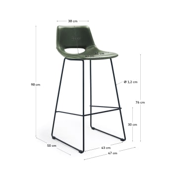 Green synthetic leather Zahara barstool height 76 cm - sizes