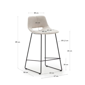 Zahara beige stool with steel in a black finish, height 65 cm - sizes