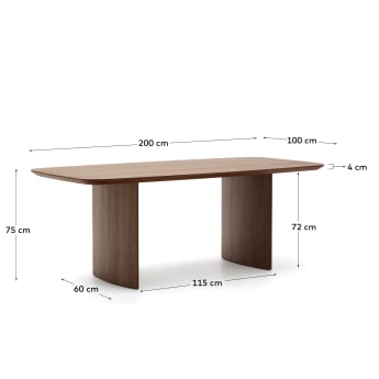 Tavolo Litto con impiallacciatura di noce 200 x 100 cm - dimensioni