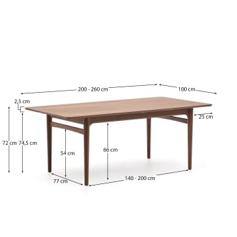 Elan extendable table in veneer and solid walnut wood 200 (260) x 100 cm FSC Mix Credit - sizes