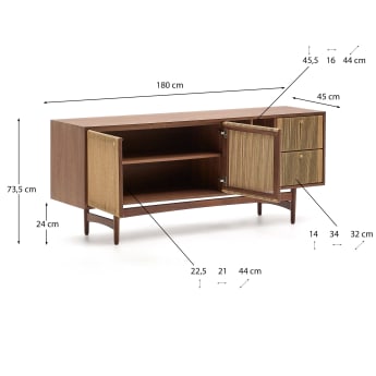 Elan sideboard 2 doors and 2 drawers veneer and solid walnut and cord 180x73cm FSC Mix Credit - sizes