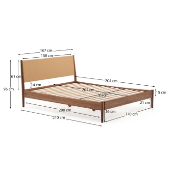 Elan bed in veneer and solid walnut wood with cord 160 x 200 cm FSC Mix Credit - sizes
