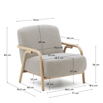 Sylo beige armchair made from solid ash wood, FSC 100% - sizes
