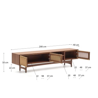 Mueble TV Elan 3 puertas chapa y madera maciza nogal cuerda 200 x 50 cm FSC Mix Credit - tamaños