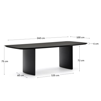 Table Litto en DM laqué noire 240 x 100 cm - dimensions