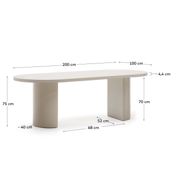 Nealy table in a lacquered MDF in an ecru finish, 200 x 100 cm - sizes